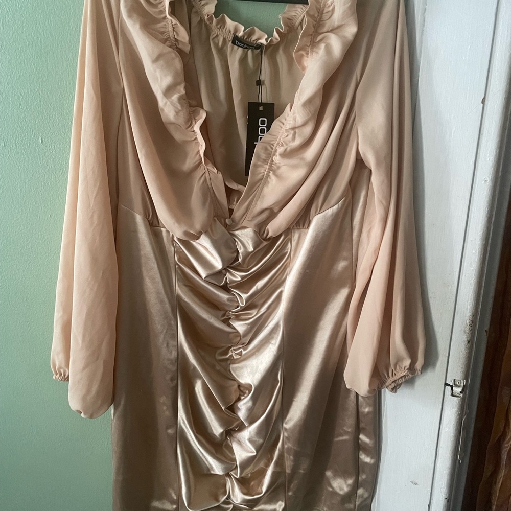 Boohoo Cream Satin Dress